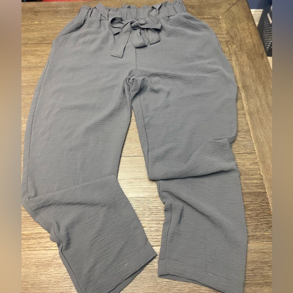 SO  Good for Life Elastic High Waist Tie Straight Gray Loose Fit Casual Pants XL